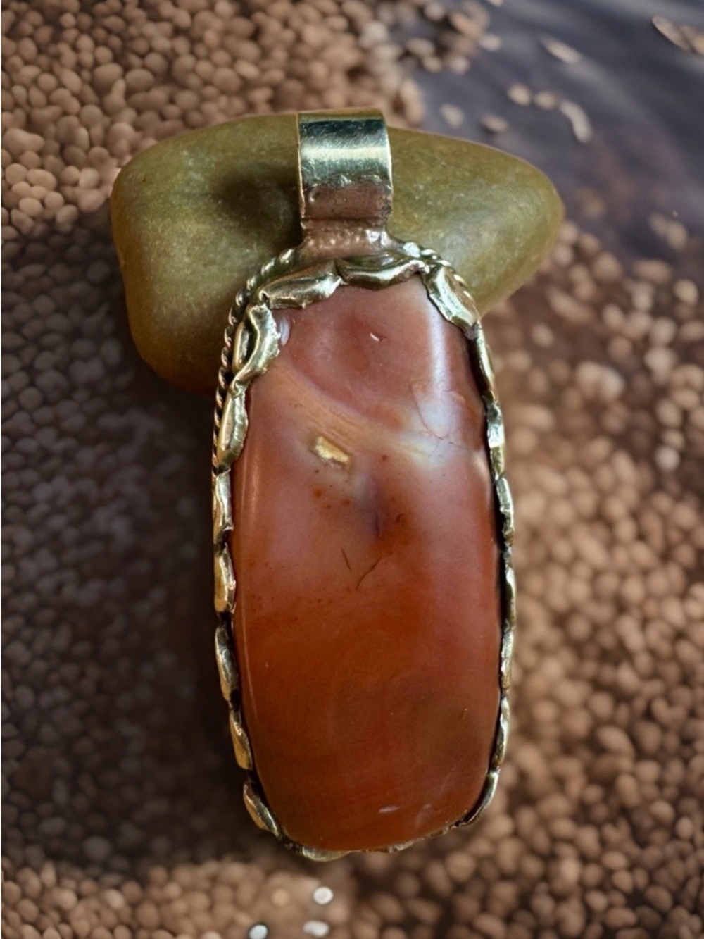 Vintage & Handcrafted Himalayan Agate Pendant Floral Carving Set In Silver 20gm